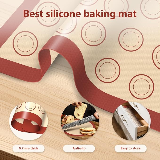 Silicone Baking Mat Set of 4, Nonstick & Reusable | Easy to Clean Macaron Silicone Baking Sheets for Macarons, Cookies, Pastries, Pizza
