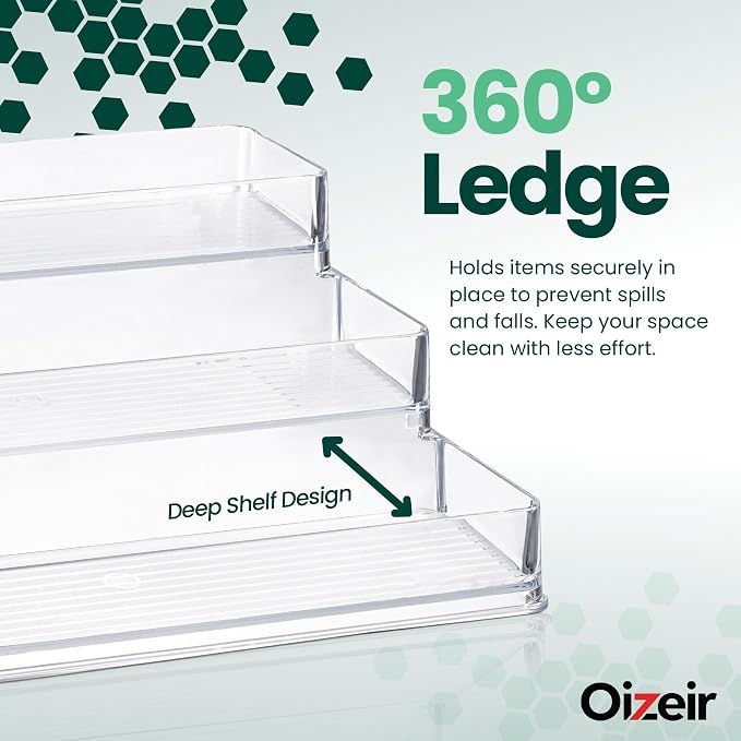 Oizeir Clear Acrylic 3-Tier Spice Rack, Cabinet Pantry Organizer | Clear Acrylic Spice Rack Organizer, 3 Tiers, Deep Shelf, for Cabinet Pantry Countertop, Seasoning Condiment Storage