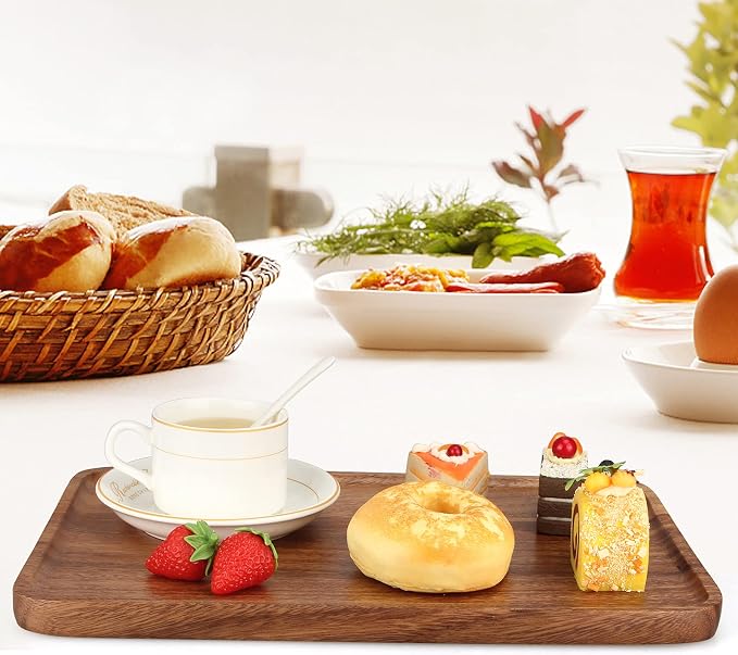 Acacia Wood Trays Large Cheese Charcuterie Boards Wooden Serving Platters | Rectangle Wood Trays for Decor Food Dish Snack Appetizer Plates Rectangular Kitchen Party Cookie Platter Coffee Dessert Tray