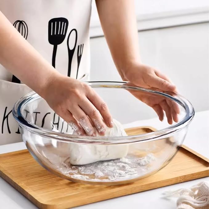 Large Glass Mixing Bowl with Lid,6.3 Quart Thickened Bowl Edges Clear Glass Salad Cooking Bowls for Sourdough, Salad and Storage Prepping