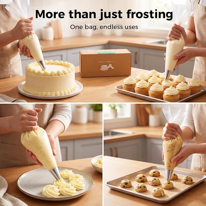 18-Inch Heavy-Duty Disposable Piping Bags, 200 Pack – Extra Thick Smooth Pastry Bags with Easy-Pull Dispenser Box for Cake Decorating, Buttercream Frosting, Cookie Icing & Baking Supplies