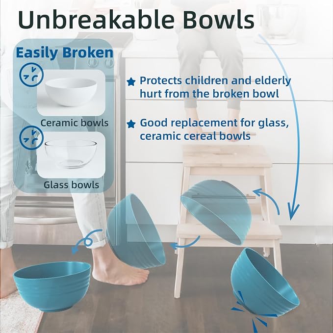Homestockplus 【Set of 6】 Unbreakable Soup Bowls, 34 Ounces Big Bowls Microwave and Dishwasher Safe BPA-Free Bowl for Cereal, Salad, Soup, Ramen,Oatmeal Apply to Kitchen, Dishwasher & Microwave Safe