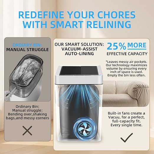 4.5 Gallon Slim Bathroom Touchless Trash Can, Automatic Smart Trash Can with Air-Press Bag Expander, Sensor Lid Waste Bin for Bedroom, Office & RV, White