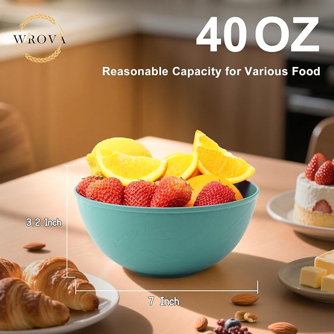 Wheat Straw Bowls for Kitchen set of 6,Anti-Scald Thick Soup Bowls 40oz,Microwave and Dishwasher Safe Bowl set easy to clean. Green