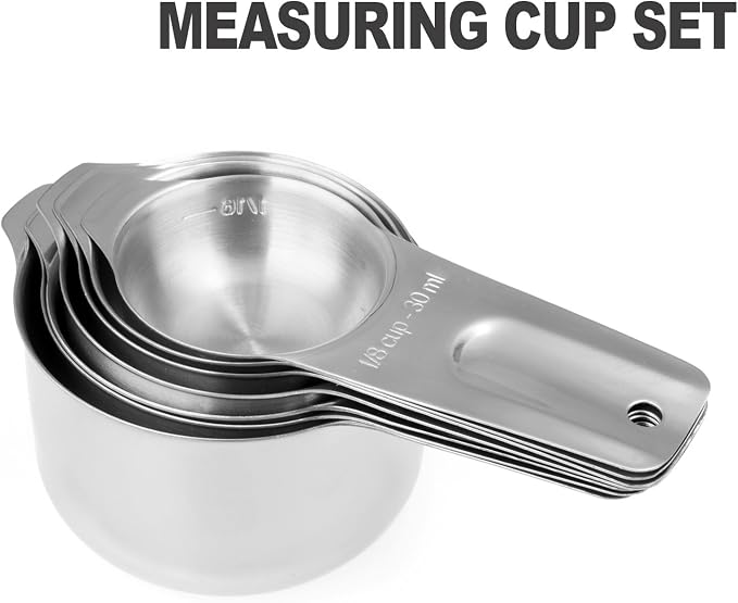 13-Piece Measuring Cups and Spoons Set, 18/8 Stainless Steel, Silver | Clearly Marked US and Metric Measurements, 7 Cups and 6 Spoons Nest for Dry and Wet Ingredients in Cooking and Baking