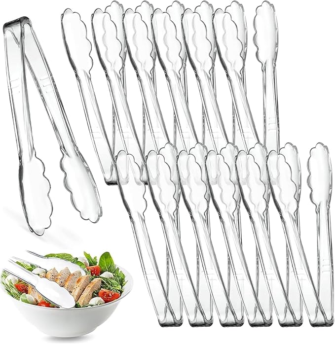12 Pcs Clear Kitchen Tongs(12 Inch) | , Plastic Disposable for Serving Food, Ice, Salad, Barbecue, Cookies, BPA-Free