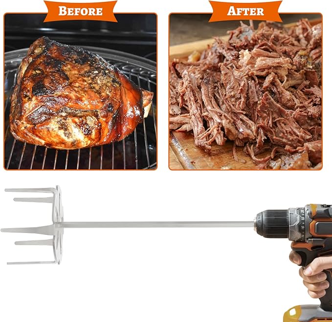 Pork Puller,Stainless Steel Meat Shredder Used with Standard Hand Drill for Beef,Chicken,Potato Masher and Tamale Meat (4 Inch)