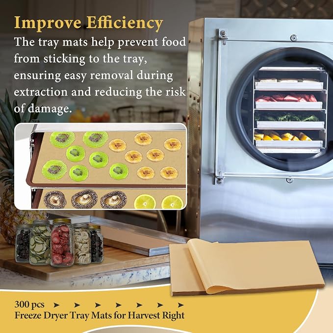 300 PCS Freeze Dryer Tray Mats for Harvest Right Dryer - Freeze Dryer Parchment Paper Set for Medium Trays - Non-Stick Baking Mats One-Off Parchment Paper Harvest Right Accessories (19.6" x 8.4")