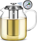 Aquach 68oz Glass Teapot with Thermometer, Stovetop Safe Tea Pot | Dishwasher Safe, Borosilicate Glass, Family Capacity, Precise Loose Leaf Filter, Easy-clean