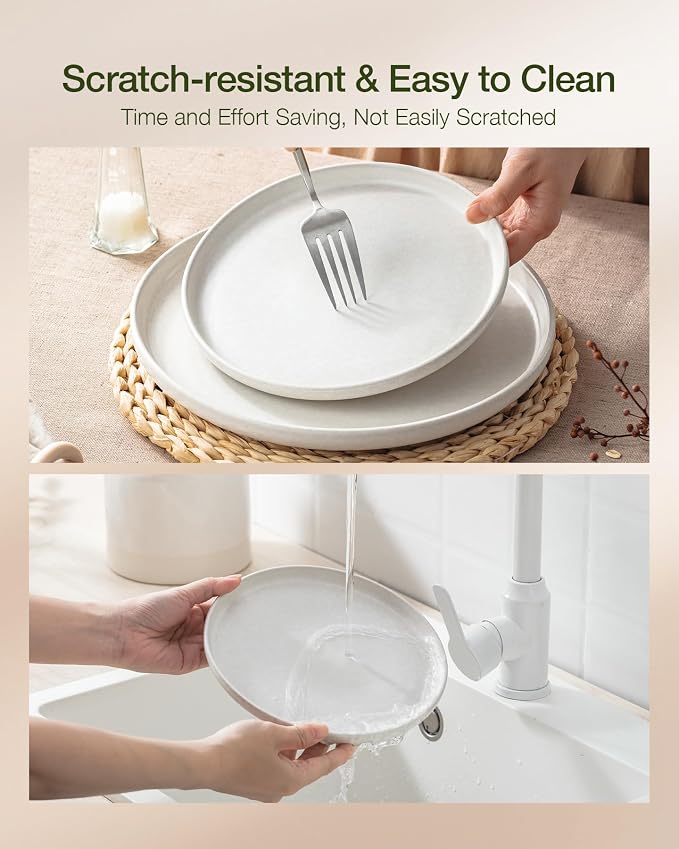 Famiware Milkyway 12-Piece Dinnerware Set, Matte Beige White & Light Pink | Stoneware Plates and Bowls for 4, Reactive Glaze Dish Set, Microwave & Dishwasher Safe, Chip & Scratch Resistant