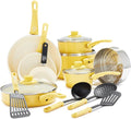GreenLife 16 Piece Ceramic Nonstick Pots & Pans Cookware Set, Yellow | PFAS-Free Nonstick Coating, Stockpot, Frying Pans, Saucepans, Sauté Pan, Stay-Cool Handles, Dishwasher & Oven Safe up to 350F