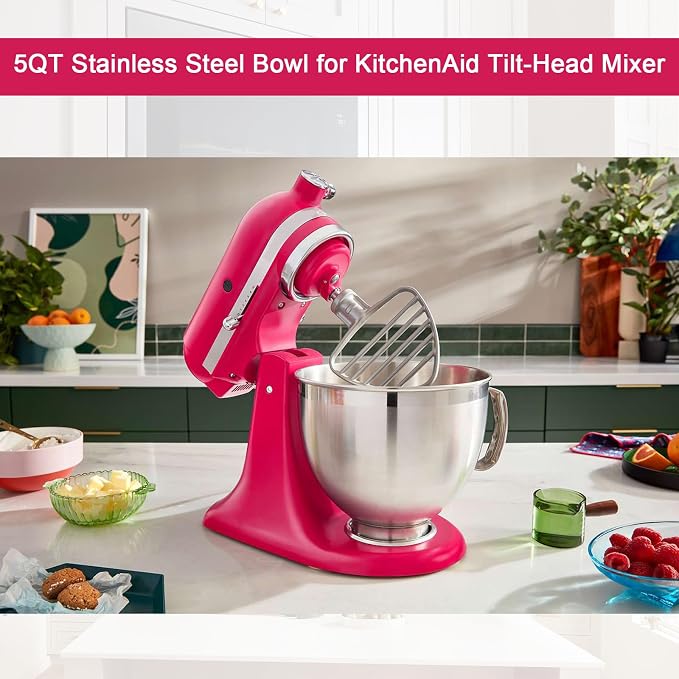 5QT Mixer Bowl for all KitchenAid 4.5-5QT Tilt-Head Stand Mixers | Food Grade 304 Stainless Steel, Polish Inner Surface, Ergonomic Handle, Dishwasher Safe, Light Weight