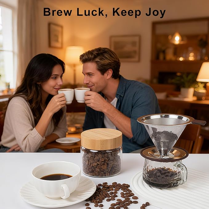Pour Over Coffee Maker, Reusable Stainless Steel Filter | Easy to Clean, No Paper Waste. BPA-Free, Plastic-Free Coffee Filter. Eco-Friendly, Reusable, 1-2 Cup