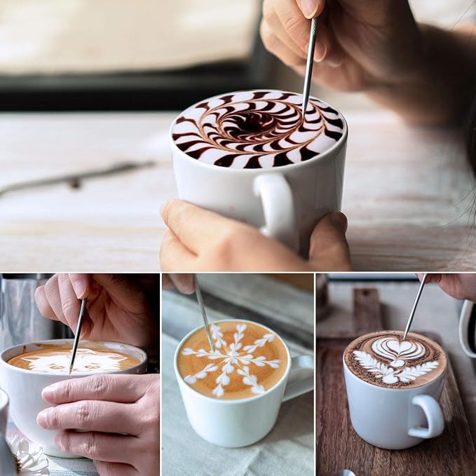 Milk Frothing Pitcher, Thicker Version 350ml 12oz Steaming Pitchers Stainless Steel Milk Coffee Cappuccino Latte Art Barista Steam Pitchers Milk Jug Cup with Decorating Pen