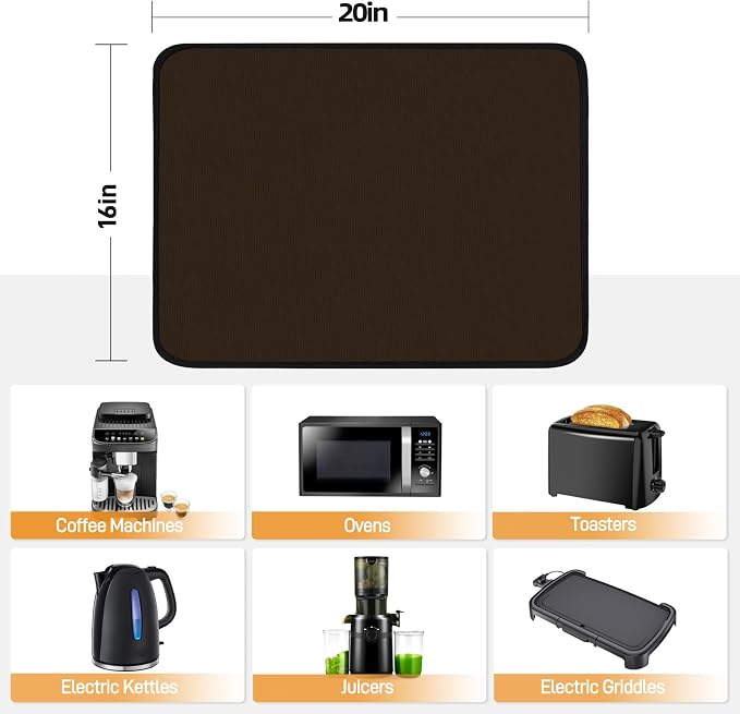 2 PCS Heat Resistant Mats for Countertop Air Fryer, 20x16in, Brown | 1022 ℉ Fireproof mat, air fryer accessories for ninja, cosori, waterproof hot pads for kitchen toaster, oven, coffee maker
