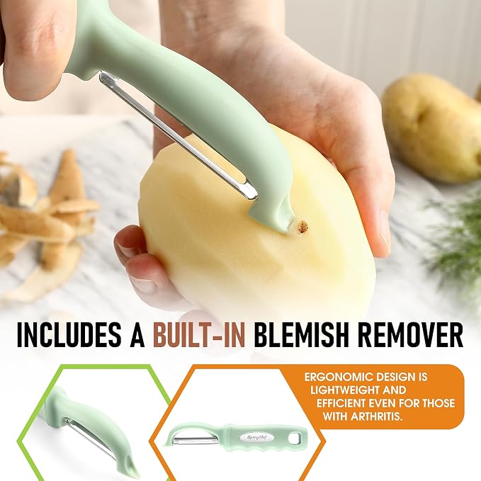 Spring Chef Swivel Vegetable Peeler with Ergonomic Handle, Pistachio | Premium Potato Peeler w/ Ultra Sharp Stainless Steel Blades, Multifunctional Veggie Peeler for Apple, Carrot, Cucumber, Fruit