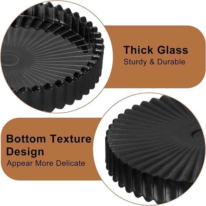 Glass Drink Coaster Set of 5- Coasters for Desk Coffee Table Black Coasters | Modern Round Cup Mats, Glass Coasters Coffee Table Decor for Kitchen, Bar, Dining Room, Living Room, Office
