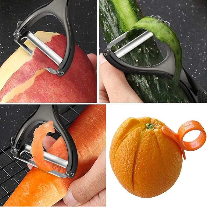 Vegetable Peeler Set, Stainless Steel Y & I Shape Swivel Blade Potato Fruit Peeler, Kitchen Household Peeling Tool(Black)