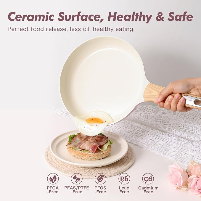 SENSARTE Ceramic Pots and Pans Set Nonstick, Kitchen Cookware Sets, 14-Piece Induction Cookware, Non-toxic Healthy Non Stick Cooking Set, with Frying Pans Set, PFAS PTFE PFOA PFOS Free