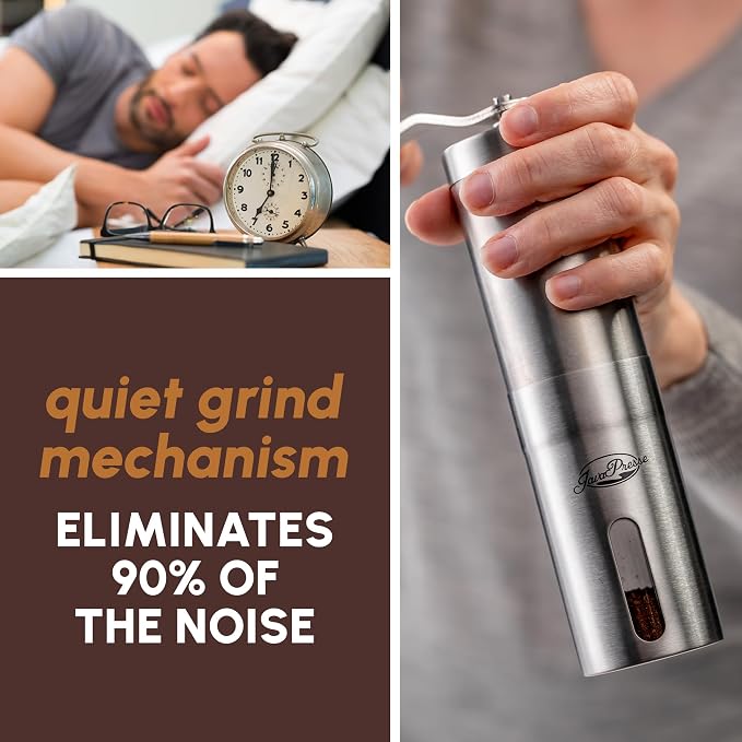 Manual Stainless Steel Coffee Grinder - 18 Adjustable Settings, Portable Conical Burr Grinder for Camping, Travel, Espresso - With Hand Crank