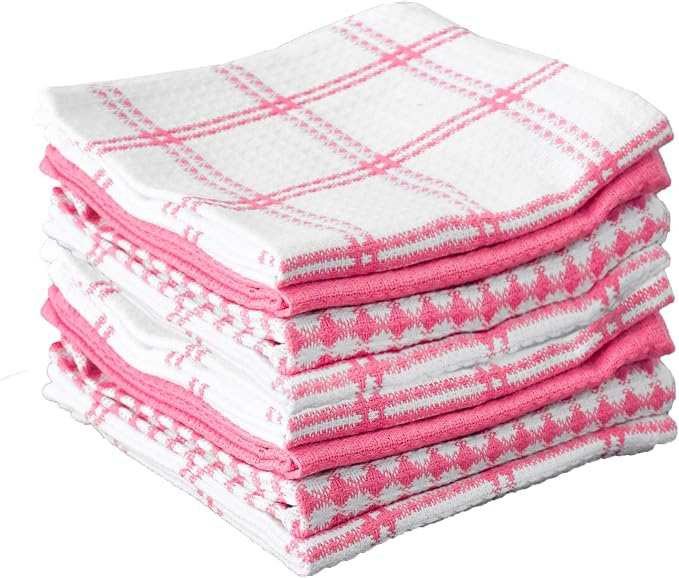 T-Fal Premium Waffle Dish Cloths: Highly Absorbent, Super Soft Long Lasting - 100% Cotton, 12"x13" Towel for Cleaning & Drying Dishes, 8-Pack, Pink