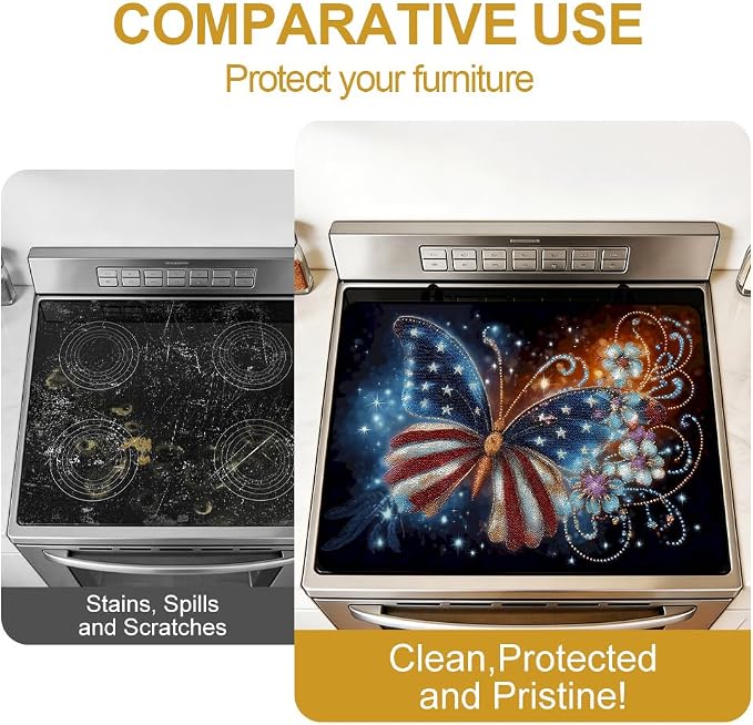 Flag Butterfly Stove Top Cover 28.35x20.47 in Non Slip Mat | Heat Resistant Cooktop Protector Mat with Non-Slip Backing, Scratch Protection and Countertop Drying Mat.