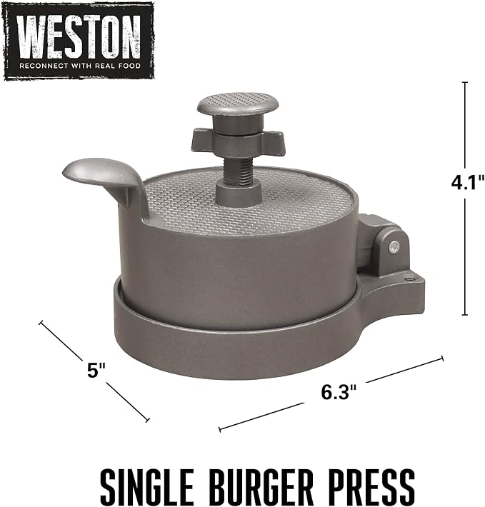 Weston Burger Press, Makes 4 1/2" Diameter Patties for Hamburger, Crab Cakes, Sausage, 1/4lb to 3/4lb, Single, Non-stick Heavy-Duty Cast Aluminum (07-0301)