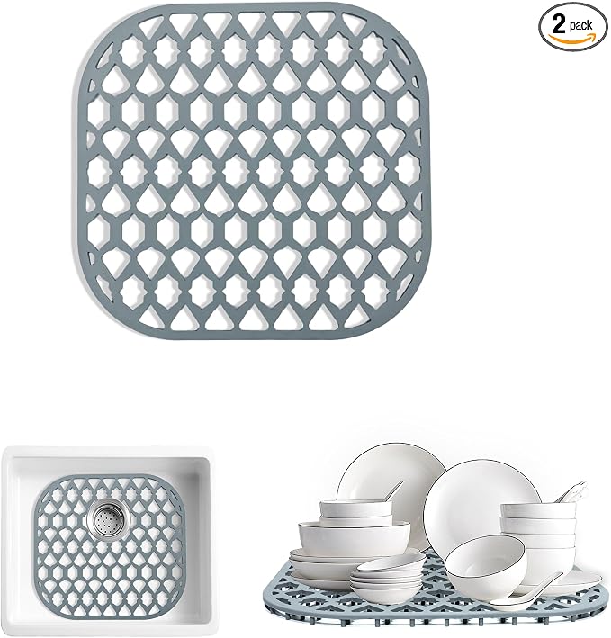 Silicone Kitchen Sink Protectors Mats - 12" 13" 14" 16" 18" 19" 21" 22" 24" 25" 26" 28" 30", Heat Resistant, Machine-wash (12”x11.5”, 2 Packs)