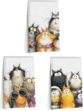 3 Pcs Cute Cat Kitchen Towels, Funny Cats Gifts Absorbent Hand Towels-01 | Cat Dish Cloths for Drying Dishes, Cats Waffle Dish Towels for Kitchen Home Bathroom Decor, Cat Lover Gifts for Women Mom