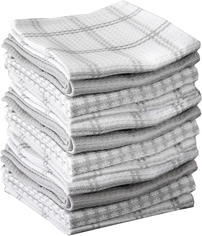 T-Fal Premium Waffle Dish Cloths: Highly Absorbent, Super Soft Long Lasting - 100% Cotton, 12"x13" Towel for Cleaning & Drying, (12-Pack), Gray