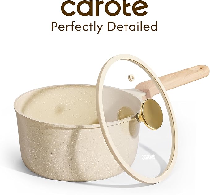 CAROTE Ceramic Nonstick 1.5Qt & 2.5Qt Sauce Pan Sets with Lid | Kitchen Non Toxic Cookware Set with Stay-cool Handle, All Stovetops Compatible, PFOA Free