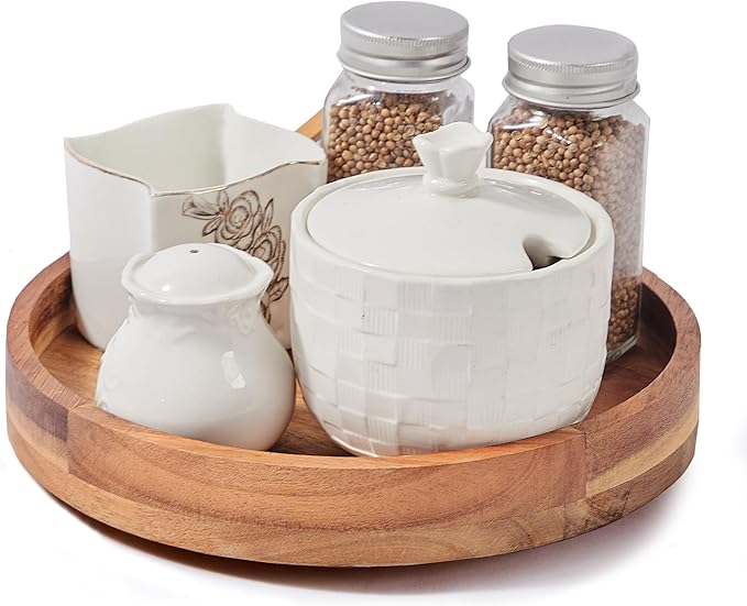 10" Acacia Wood Lazy Susan Organizer for Cabinet,Lazy Susan for Countertop