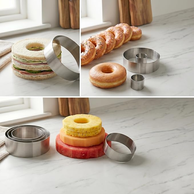 Large Round Cake Ring Set-4/6/8 Inch Biscuit Cutter Stainless Steel Circle Pancake Mold English Muffin Ring