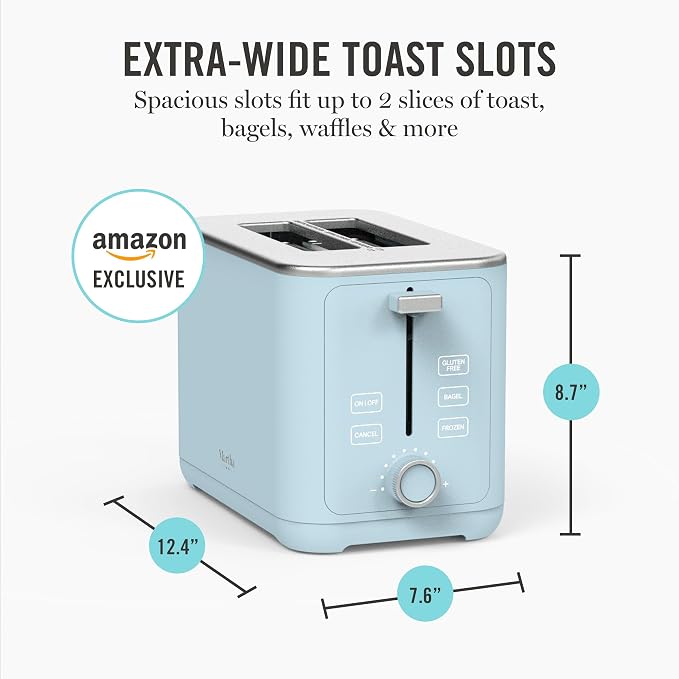 Martha Stewart 2-Slice Toaster, 3 Presets & 10 Shade Settings, Sky Blue