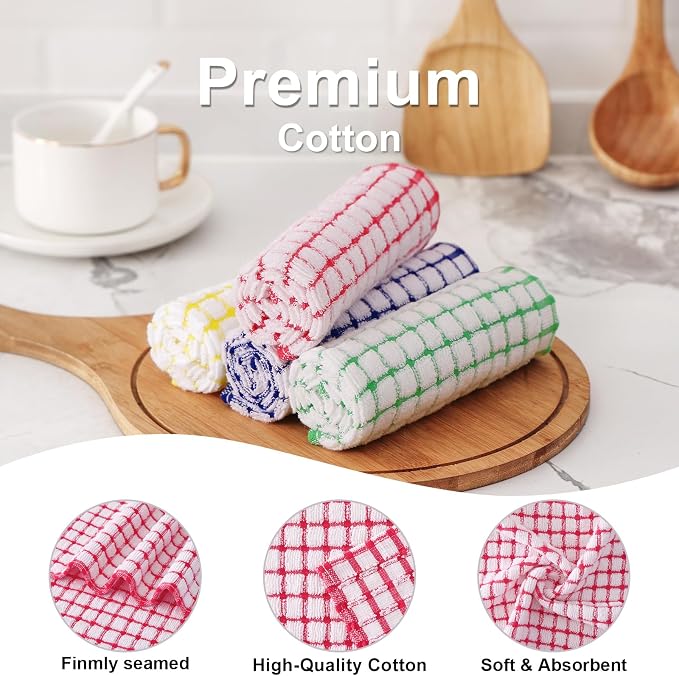 Kitinjoy Cotton 6 Pack Terry Kitchen Towels, Red | 16 x 25 Inches Super Soft and Absorbent Dish Towels, Quick Drying hand towels for kitchen Drying
