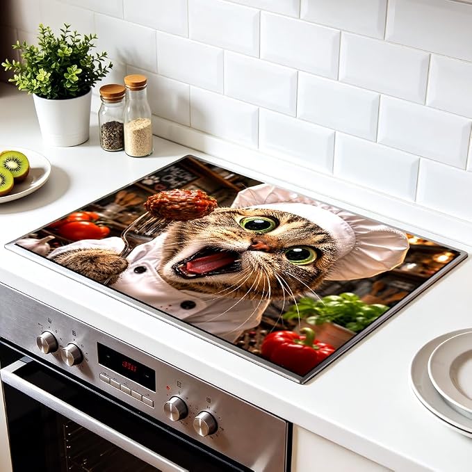 Cat Chef Stove Top Cover 28.35x20.47 in Non Slip Burner Mat | Heat Resistant Cooktop Protector Mat with Non-Slip Backing, Scratch Protection and Countertop Drying Mat.