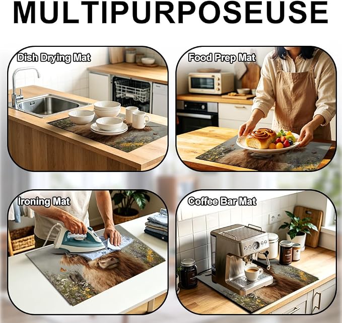 Highland Cow Glass Stove Top Cover 28x20 Inch Decorative Stove Cover | Heat Resistant Cooktop Protector Mat with Non-Slip Backing, Scratch Protection and Countertop Drying Mat.