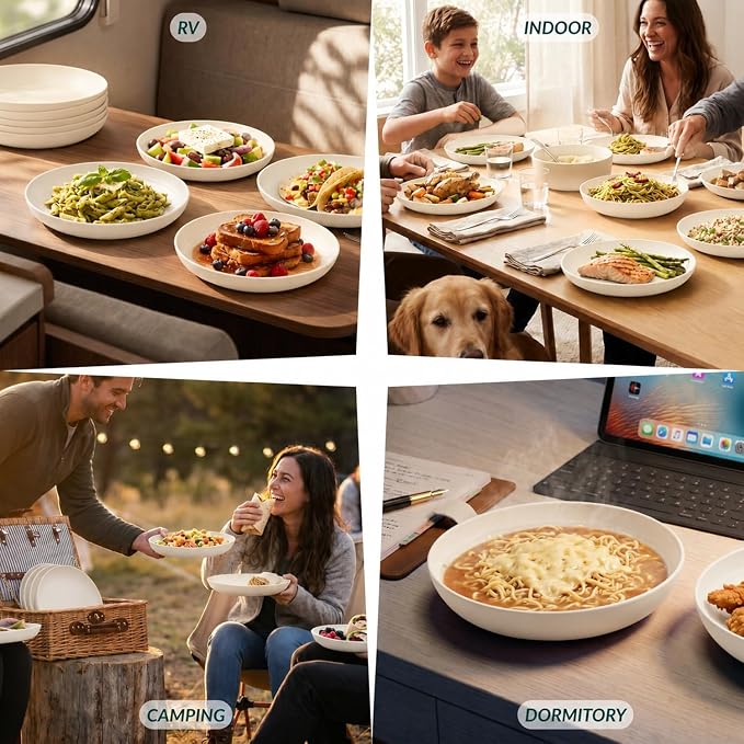 Wheat Straw Dinner Plates Set of 8, Unbreakable, Dishwasher & Microwave Safe, Modern Style, 9 inch, Beige