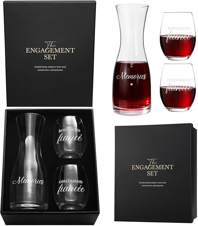 AW BRIDAL Engagement Gifts for Couples Wine Glasses Set, 2026 Fiance Gifts for Women and Newly Wed, Wedding Gift for Bride and Groom, Wine Decanter Set for Engagement and Bridal Shower