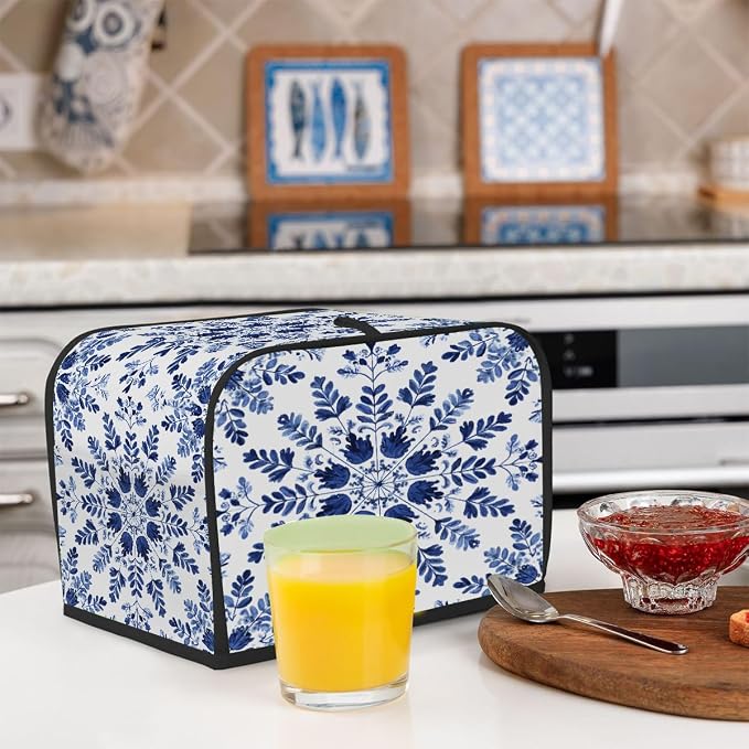 4 Slice Toaster Cover Blue Ethnic Flower Toaster Covers Four Slice Wide Slot Waterproof and Dustproof Covers for Wide Slot Toasters and Small Appliances Kitchen Decor Gifts