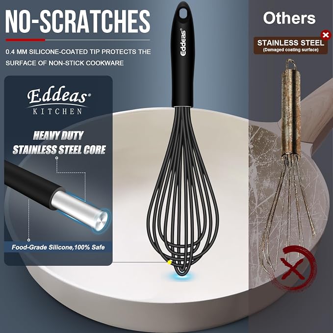 Whisks For Cooking Up To 500°F Silicone Whisk tool Non-Scratch | 500 °F Heat Resistant,Heavy Duty,Non-Scratch Balloon Kitchen Wisking Wisk tool Set, for Blending, Dishwasher Safe