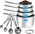 8 PCS Stainless Steel Measuring Cups and Spoons Set, Engraved Metric & US Measurement Measuring Cups and Spoons, Food Grade Metal Measure Cups for Dry & Liquid Kitchen Cooking Baking, Dishwasher Safe