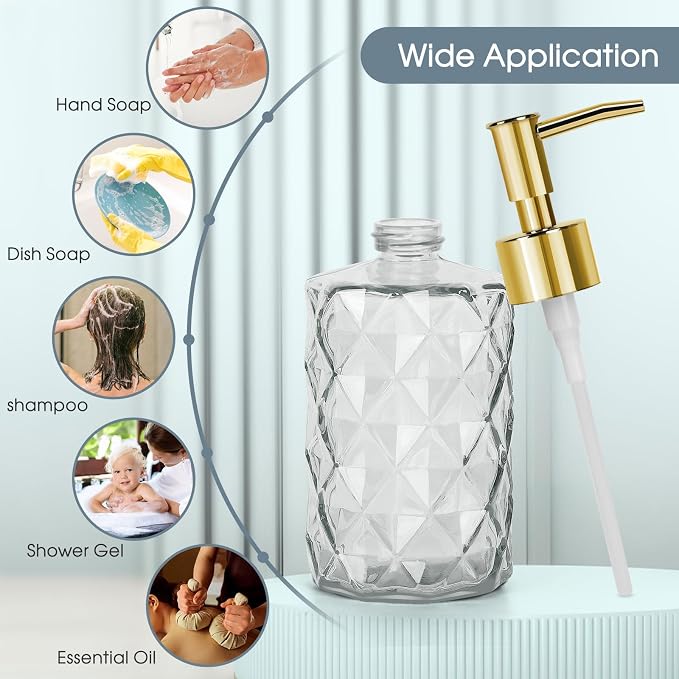 Topsky Glass Soap Dispenser with Plastic Pump,330ml Liquid Hand Soap Dispenser, Rustproof Pump for Kitchen & Bathroom,Great for Lotions,Essential Oil,Liquid Soaps Clear