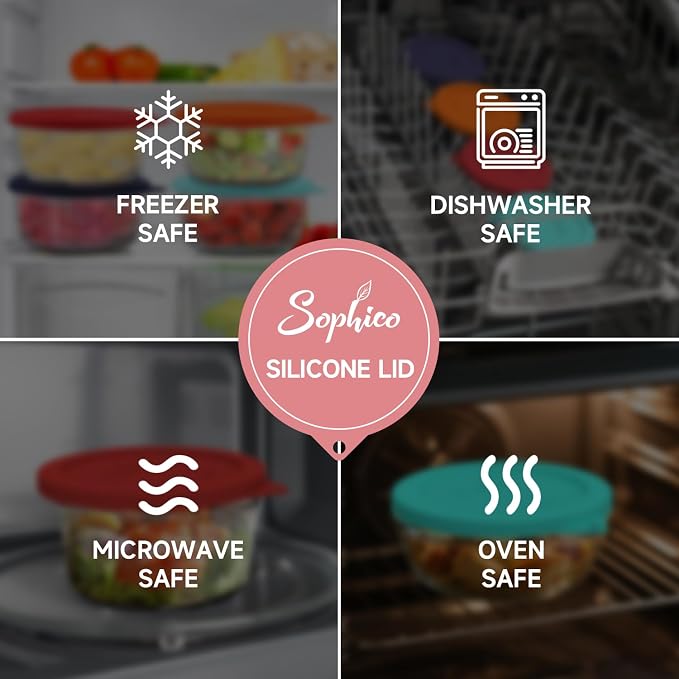 SOPHICO 7Cup Round Silicone Lid Replacement for Pyrex&AnchorHocking 7402-PC | Food Grade Silicone, Leakproof、Airtight Lids, Dishwasher Microwave Safe