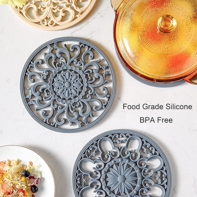 Extra Thick Silicone Trivet Mat for Hot Dishes, Hot Pots and Pans, Pot Holder, Hot Pad to Protect Your Table and Countertop, Kitchen Decor and Accessories,Merlot Red,Set of 3
