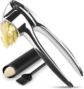 Zulay Kitchen Premium Garlic Press Set – Rust Proof & Dishwasher Safe Garlic Mincer Tool with Silicone Garlic Peeler & Brush, Easy Squeeze & Clean, Ergonomic Soft Grip Handle - Medium – Chrome