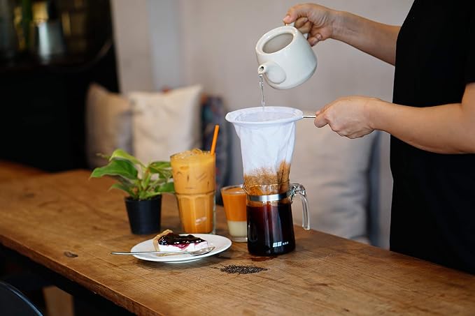 Traditional Thai Style Stainless Steel Reusable Mesh Filter for Thai Tea, Coffee & Loose Leaf Drinks, Strainer Sock 3 Inches