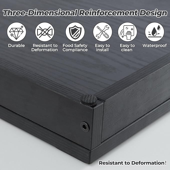 WOLKI Noodle Board Stove Cover for Stoves, Wooden Cover Built-in Handles | 30"L x 22"W x 2.4"Th Heavyweight Stove Top Cover For Gas Burners & Electric Stove, Serving Tray, Space Saver, Black