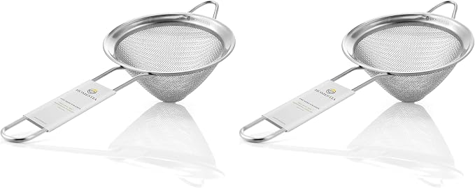 Homestia 3.3" Fine Mesh Strainer for Kitchen, 304 Stainless Steel Cocktail Sieve Sifters For Food, Liquid Drink Strainers Cup for Tea, Rice, Oil, Noodles, Fruits, Vegetables (Silver) (Pack of 2)