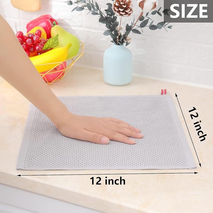 Homaxy 100% Cotton Waffle Weave Kitchen Dish Cloths 18-Pack, Light Gray | 12 x 12 Inches, Ultra Soft Absorbent Dish Towels, Quick Drying Dish Rags with Hanging Loop